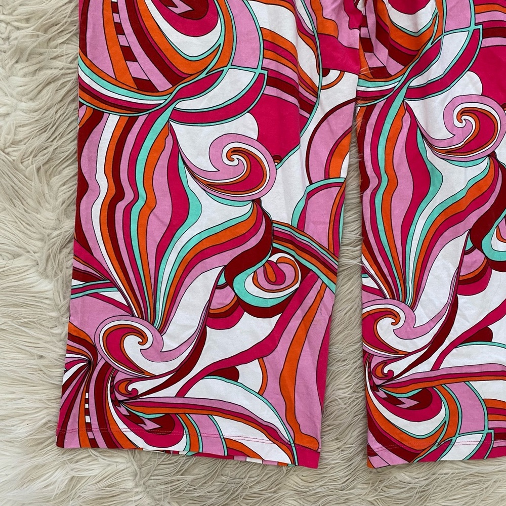 Nikki Poulos Pink White Groovy Retro 60s Disco Wide Leg Loungewear Resort Pants - Picture 7 of 7
